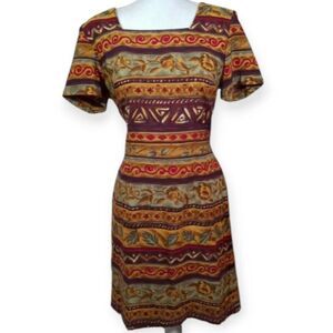 SAG HARBOR BURGUNDY, MUSTARD DRESS SZ.10 EUC.